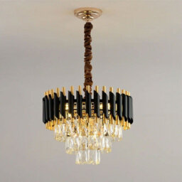 Ledsone Modern Round Crystal Chandeliers Luxury Ceiling Raindrop Pendant Light 40 Cm Black And Gold - thumbnail 9