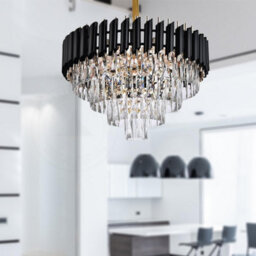 Ledsone Modern Round Crystal Chandeliers Luxury Ceiling Raindrop Pendant Light 40 Cm Black And Gold - thumbnail 5