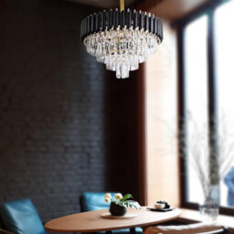 Ledsone Modern Round Crystal Chandeliers Luxury Ceiling Raindrop Pendant Light 40 Cm Black And Gold - thumbnail 2