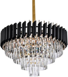 Ledsone Modern Round Crystal Chandeliers Luxury Ceiling Raindrop Pendant Light 40 Cm Black And Gold