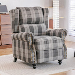 Living And Home Grey-Black Fabric Upholstered Sofa Pushback Reclining Chair Armchair