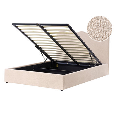 Beliani Ottoman Bed Boucle Nanterre 140 X 200 Cm (Eu Double) Beige - image 1