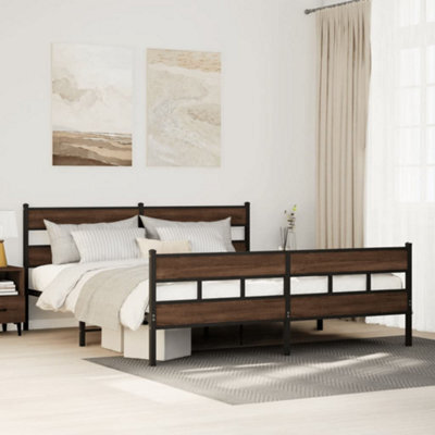 Berkfield Metal Bed Frame Without Mattress Brown Oak 200X200 Cm - image 1