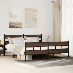 Berkfield Metal Bed Frame Without Mattress Brown Oak 200X200 Cm - thumbnail 1