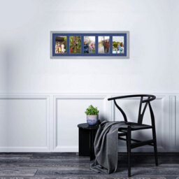 AK Frames 26X8 Silver Classic Multi Photo Frame With Blue Mount - Holds 5 Apertures (5X) 6X4 Photos - thumbnail 3