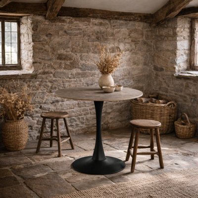 Wyld Haus Cloverfern 90Cm Round Dining Table - Brown Ceramic Top, Matt Black Steel Base - image 1