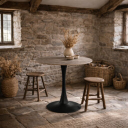 Wyld Haus Cloverfern 90Cm Round Dining Table - Brown Ceramic Top, Matt Black Steel Base - thumbnail 1