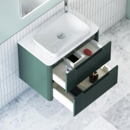Royal Bathrooms Avenza 700mm Deep Moss Green Wall Hung Bathroom Countertop Vanity Unit 2 Drawer With Qubix Basin - thumbnail 5