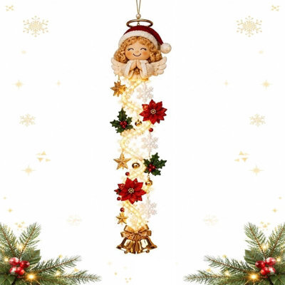 Amorly 60Cm Glowing Christmas Door Hanger, Rustic Quilted Fabric Wreath, Light Up Christmas Decoration, Vertical Display (Angel) - image 1