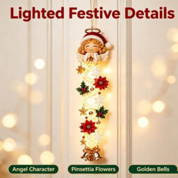 Amorly 60Cm Glowing Christmas Door Hanger, Rustic Quilted Fabric Wreath, Light Up Christmas Decoration, Vertical Display (Angel) - thumbnail 5