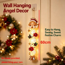 Amorly 60Cm Glowing Christmas Door Hanger, Rustic Quilted Fabric Wreath, Light Up Christmas Decoration, Vertical Display (Angel) - thumbnail 4