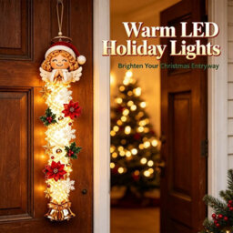 Amorly 60Cm Glowing Christmas Door Hanger, Rustic Quilted Fabric Wreath, Light Up Christmas Decoration, Vertical Display (Angel) - thumbnail 3