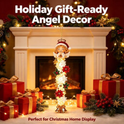 Amorly 60Cm Glowing Christmas Door Hanger, Rustic Quilted Fabric Wreath, Light Up Christmas Decoration, Vertical Display (Angel) - thumbnail 7