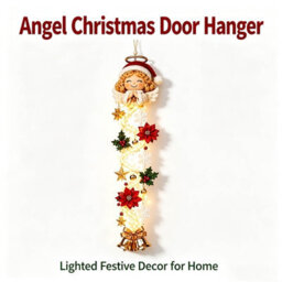 Amorly 60Cm Glowing Christmas Door Hanger, Rustic Quilted Fabric Wreath, Light Up Christmas Decoration, Vertical Display (Angel) - thumbnail 6