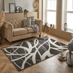 Modern Optical 3D Charcoal Easy To Clean Abstract Rug For Dining Room-200Cm X 285Cm - thumbnail 1