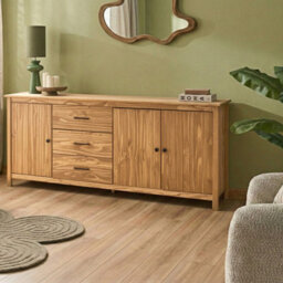 Wyld And Coco Pine Sideboard 3-Door 3-Drawer Light Brown 1900X400X800mm - thumbnail 2