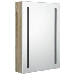 Berkfield Led Bathroom Mirror Cabinet White And Oak 50X13X70 Cm - thumbnail 3