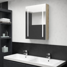 Berkfield Led Bathroom Mirror Cabinet White And Oak 50X13X70 Cm