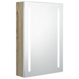 Berkfield Led Bathroom Mirror Cabinet White And Oak 50X13X70 Cm - thumbnail 2