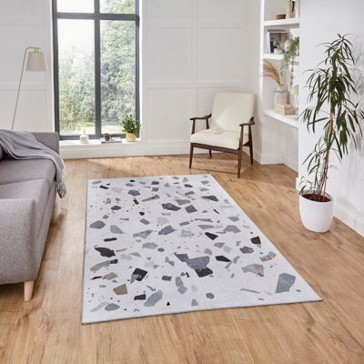 Ivory Grey Modern Abstract Rug Easy To Clean Living Room Bedroom And Dining Room-120Cm X 170Cm - image 1