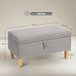 Homcom Linen Storage Ottoman Storage Box With Rubberwood Legs, Light Grey - thumbnail 3