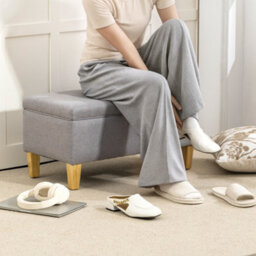 Homcom Linen Storage Ottoman Storage Box With Rubberwood Legs, Light Grey - thumbnail 8