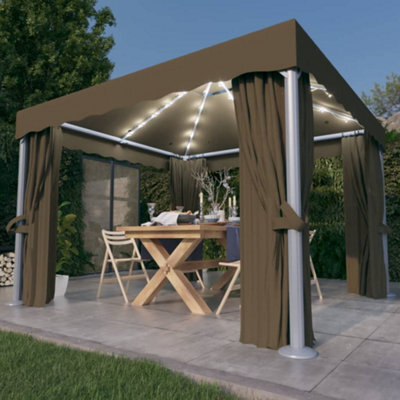 Berkfield Gazebo With Curtain&led String Lights 3X3 M Taupe - image 1