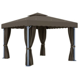 Berkfield Gazebo With Curtain&led String Lights 3X3 M Taupe - thumbnail 5
