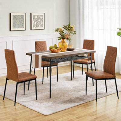 Yaheetech 4Pcs Retro Brown Upholstered Faux Leather Dining Chairs With Petal Accented High Backrest - image 1