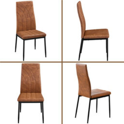 Yaheetech 4Pcs Retro Brown Upholstered Faux Leather Dining Chairs With Petal Accented High Backrest - thumbnail 9