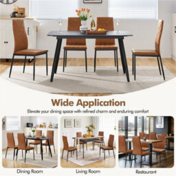 Yaheetech 4Pcs Retro Brown Upholstered Faux Leather Dining Chairs With Petal Accented High Backrest - thumbnail 8