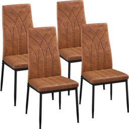 Yaheetech 4Pcs Retro Brown Upholstered Faux Leather Dining Chairs With Petal Accented High Backrest - thumbnail 2