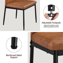 Yaheetech 4Pcs Retro Brown Upholstered Faux Leather Dining Chairs With Petal Accented High Backrest - thumbnail 7