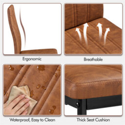 Yaheetech 4Pcs Retro Brown Upholstered Faux Leather Dining Chairs With Petal Accented High Backrest - thumbnail 6