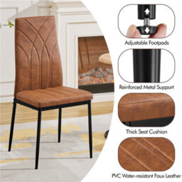 Yaheetech 4Pcs Retro Brown Upholstered Faux Leather Dining Chairs With Petal Accented High Backrest - thumbnail 5