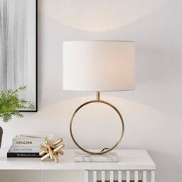 Furniturebox Saffron Gold Chrome Halo Table Lamp With White Marble Base And White Light Shade Including A Rated Energy Efficient Led Bulb - thumbnail 2