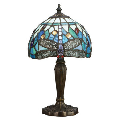 Luminosa Lighting Luminosa Dragonfly 1 Light Table Lamp Dark Bronze, Blue, Tiffany Style Glass, E14 - image 1
