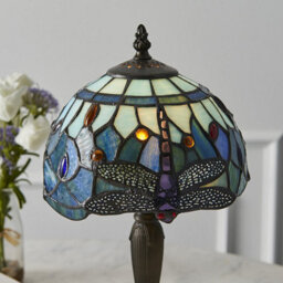 Luminosa Lighting Luminosa Dragonfly 1 Light Table Lamp Dark Bronze, Blue, Tiffany Style Glass, E14 - thumbnail 3