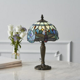 Luminosa Lighting Luminosa Dragonfly 1 Light Table Lamp Dark Bronze, Blue, Tiffany Style Glass, E14 - thumbnail 2