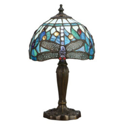 Luminosa Lighting Luminosa Dragonfly 1 Light Table Lamp Dark Bronze, Blue, Tiffany Style Glass, E14