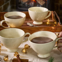 Dibor Set Of 6 Montmartre Large White Ceramic Tea Cups Coffee Mugs H9.7Cm X Dia13.5Cm