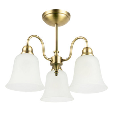 Happy Homewares Classic And Ornate Aged Brass Ceiling Light Fitting With Glass Shades - image 1
