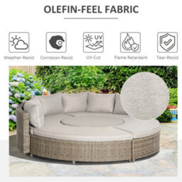 Outsunny 5 Pcs Outdoor Rattan Lounge Chair Round Daybed Table Set W/ Cushion - thumbnail 7