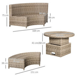 Outsunny 5 Pcs Outdoor Rattan Lounge Chair Round Daybed Table Set W/ Cushion - thumbnail 3