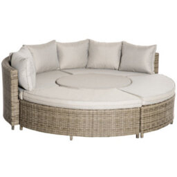 Outsunny 5 Pcs Outdoor Rattan Lounge Chair Round Daybed Table Set W/ Cushion - thumbnail 2