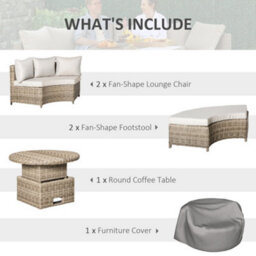 Outsunny 5 Pcs Outdoor Rattan Lounge Chair Round Daybed Table Set W/ Cushion - thumbnail 4