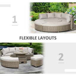 Outsunny 5 Pcs Outdoor Rattan Lounge Chair Round Daybed Table Set W/ Cushion - thumbnail 8