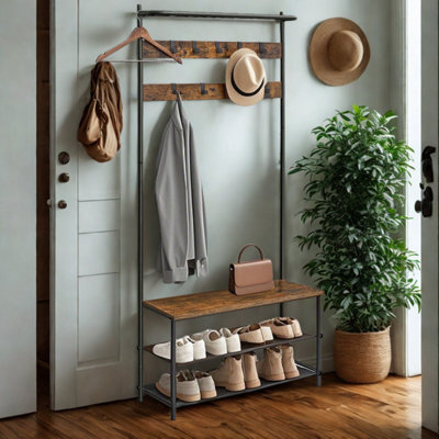 Entryway Hall Tree Coat Rack Stand With Shoe Storage - image 1