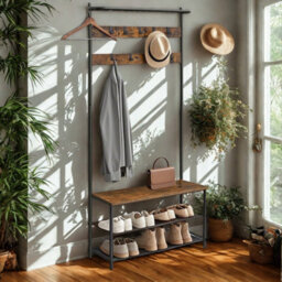 Entryway Hall Tree Coat Rack Stand With Shoe Storage - thumbnail 2