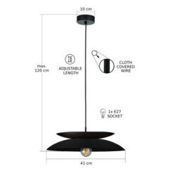 Luminosa Lighting Luminosa Ferro Dome Pendant Ceiling Light Black 1X E27 - thumbnail 3